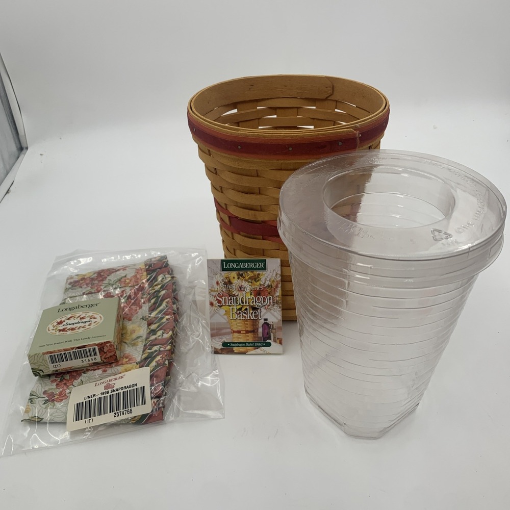 VTG NEW Longaberger 1998 Snapdragon Vase Basket Liner Protector Tie On Lid Book
